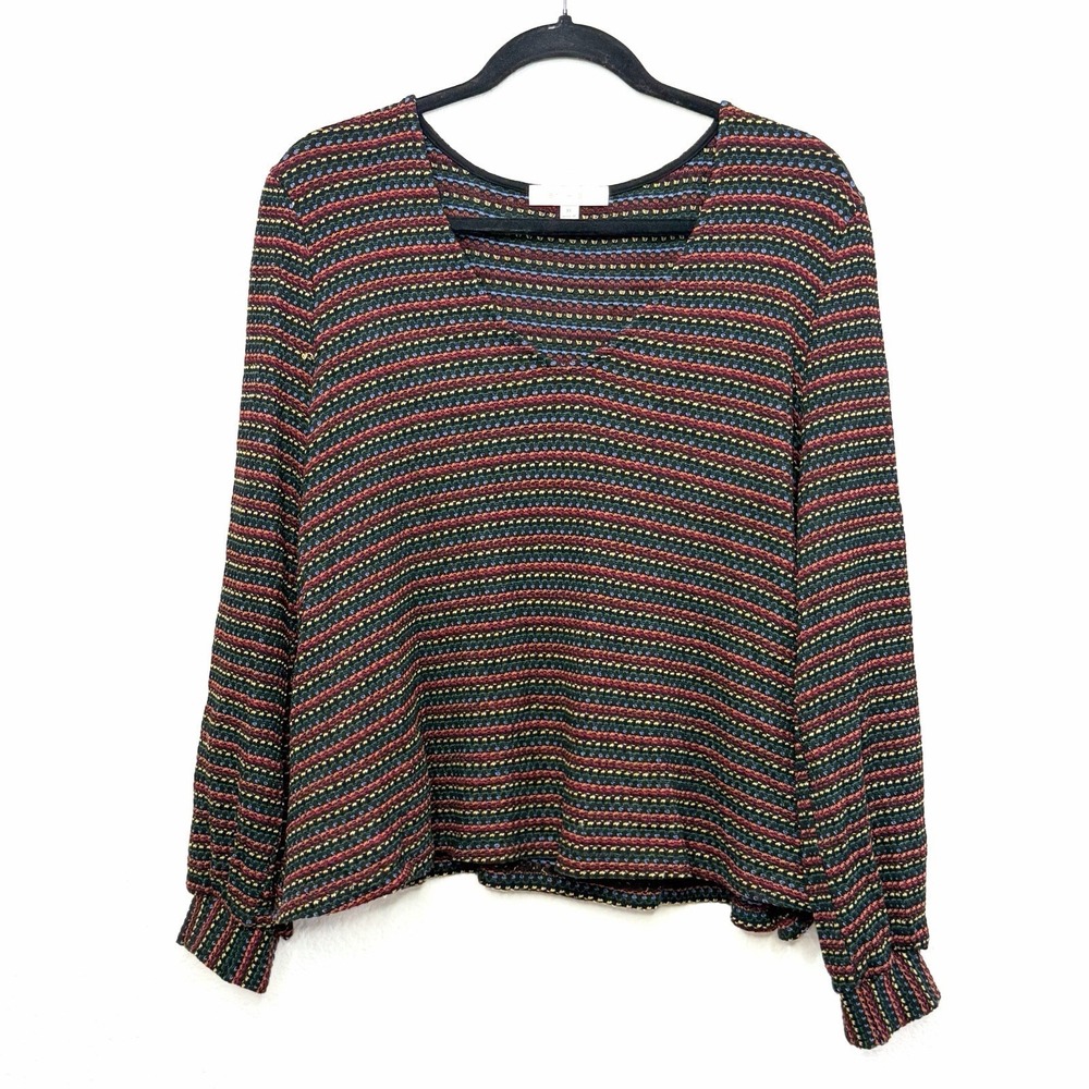 Anthropologie Eri‎ + Ali XL Multicolor Striped Knit Top Long Sleeve Relaxed Fit - Picture 2 of 15